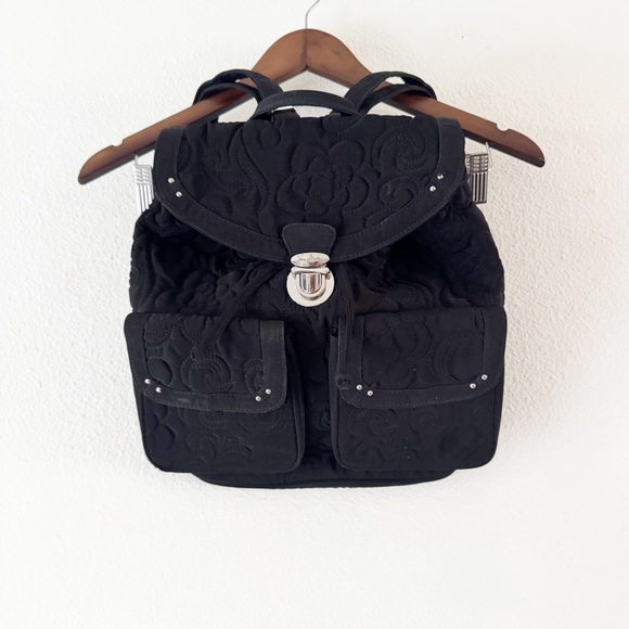 Vera Bradley Quilted Floral Amy Backpack Black Drawstring Essential Bag Boho - Picture 2 of 16